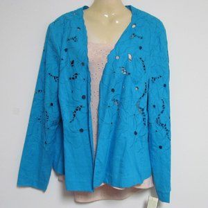 Molly & Maxx Blue Embroidered Open Front Jacket XL